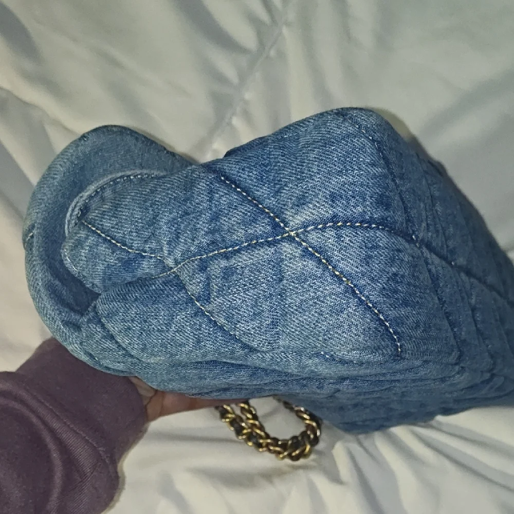 Coach Quilted Denim Shoulder Bag with Gold Chain - Picture 7 of 8